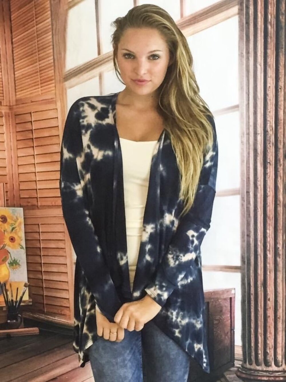 NWT Blue Tie Dye Open Front Draped Jersey Cardigan| Ethereal Grunge Boho Coastal - Picture 10 of 13